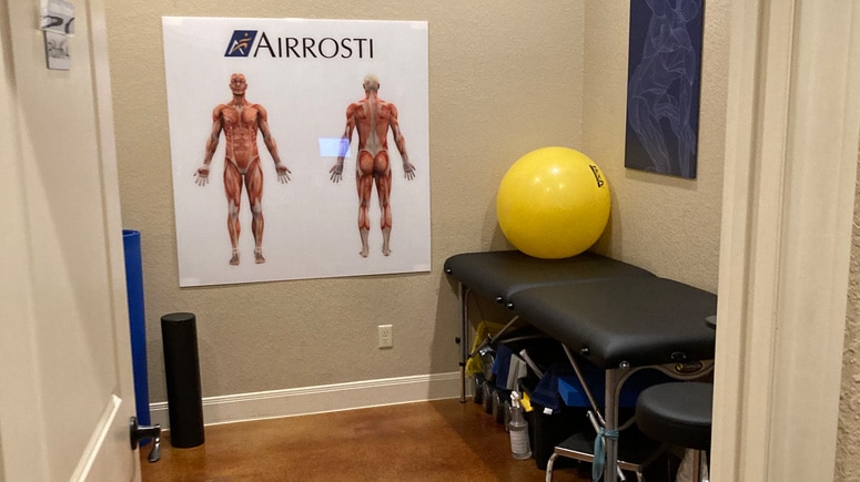 Inside the recovery room at Airrosti Beaver Medical Group, patients will work with an Airrosti Certified Recovery Specialist to learn their individualized at-home physical care routines to promote and maintain long-term MSK health.