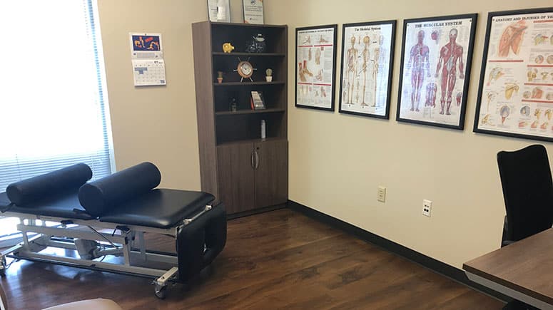 The treatment room at Airrosti Cornerstone Family Medicine where patients will have their physical assessment to identify and treat their pain
