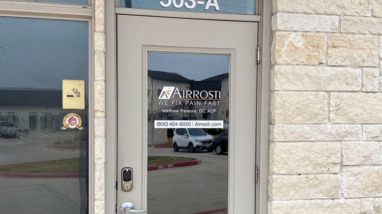 The front entrance to suite A of the office at Airrosti South College Station.
