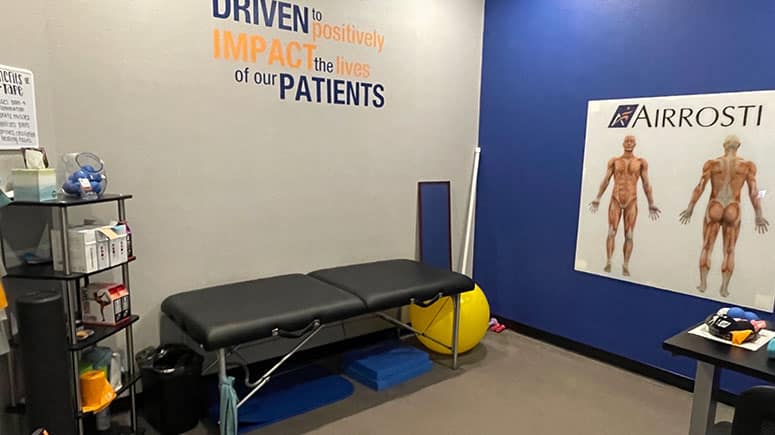The recovery room at Airrosti South College Station where patients will learn their individualized at-home physical care routines.