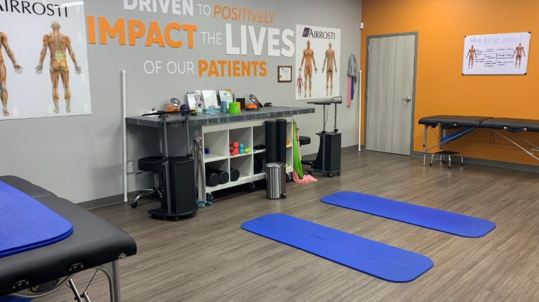 The recovery room at Airrosti Dripping Springs where patients will work with an Airrosti Certified Recovery Specialist to develop and learn their individualized at-home physical care routines.
