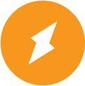 Orange cricle with white lighening bolt