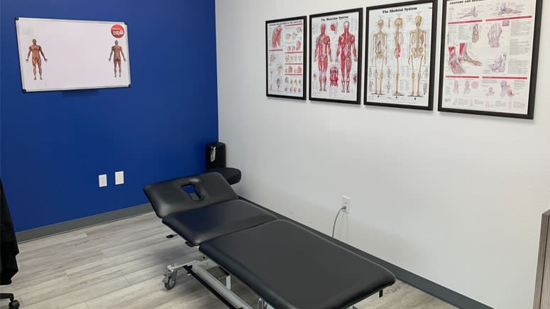 A view inside the treatment room at Airrosti Space Center