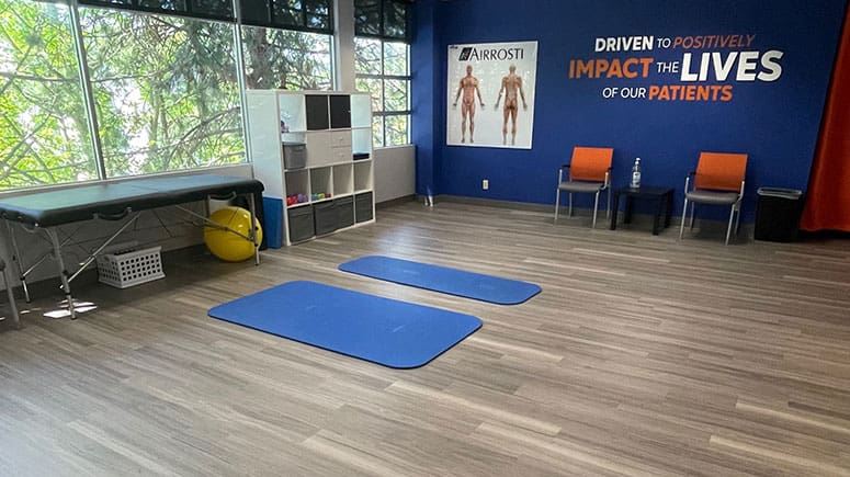 The recovery room at Airrosti Kirkland where patients will learn their customized physical treatment routines for long term home care.
