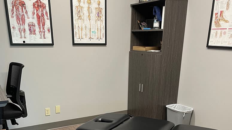The treatment room at Airrosti Kirkland where patient's pain will be identified and treated.