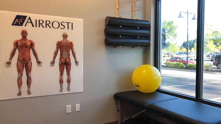 The recovery room inside Airrosti Libbie Mill where patients will work with an Airrosti Certified Recovery Specialist to learn their individualized at-home physical care routine.