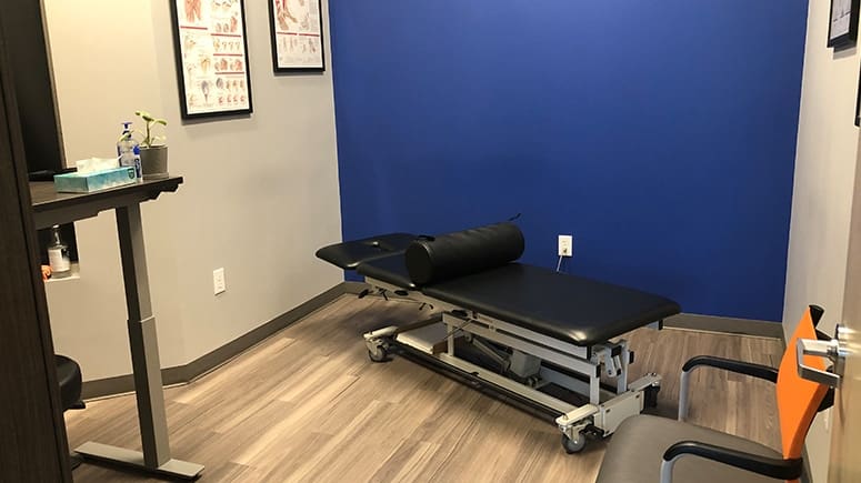 The treatment room inside Airrosti Libbie Mill in Richmond, Virginia, where patients will work with an Airrosti Certified Provider to identify and treat the sources of their pain.