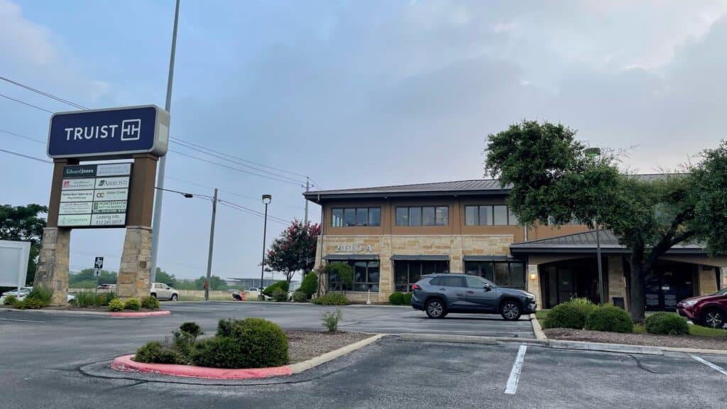 An exterior view of the building where Airrosti Onion Creek is located, south of Austin, TX.