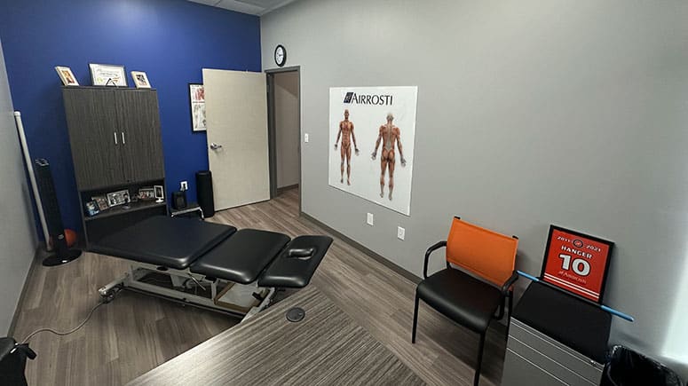 The treatment room at Airrosti Midlothian, where patients will have their physical health assessed, have problem areas identified, and be treated for the source of their pain.