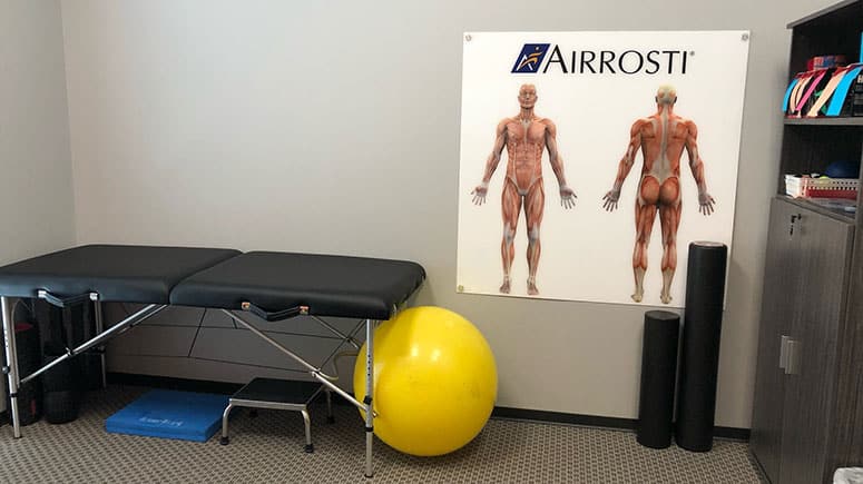 The recovery room at Airrosti Willowbrook where patients will learn their at-home physical therapy routine to maintain long term health and mobility