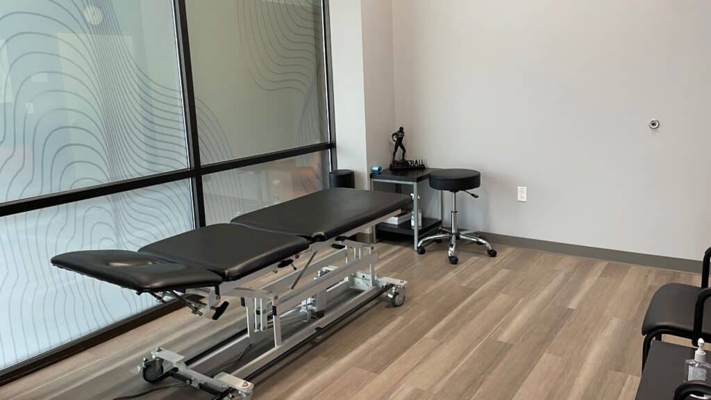 Inside the treatment room at Airrosti Quarry Village, patients will work with their Airrosti Certified Provider to identify and treat the source of their pain.