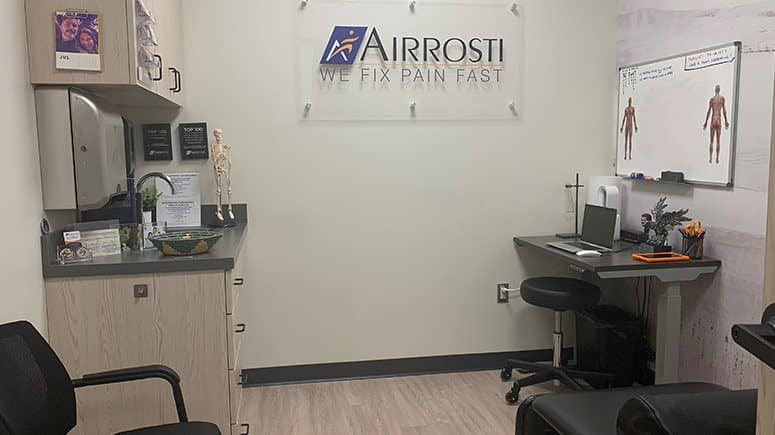 The treatment room at Airrosti Village Health Partners Frisco where patients will have a physical assessment to identify and treat their pain