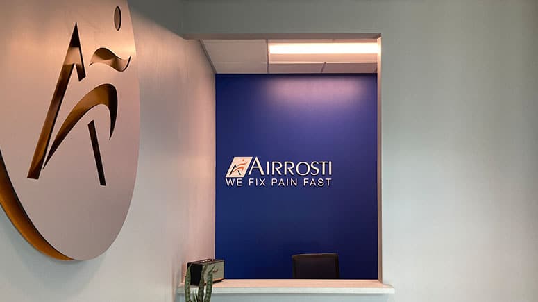 The front desk at Airrosti Alliance where patients will check in for their appointments.