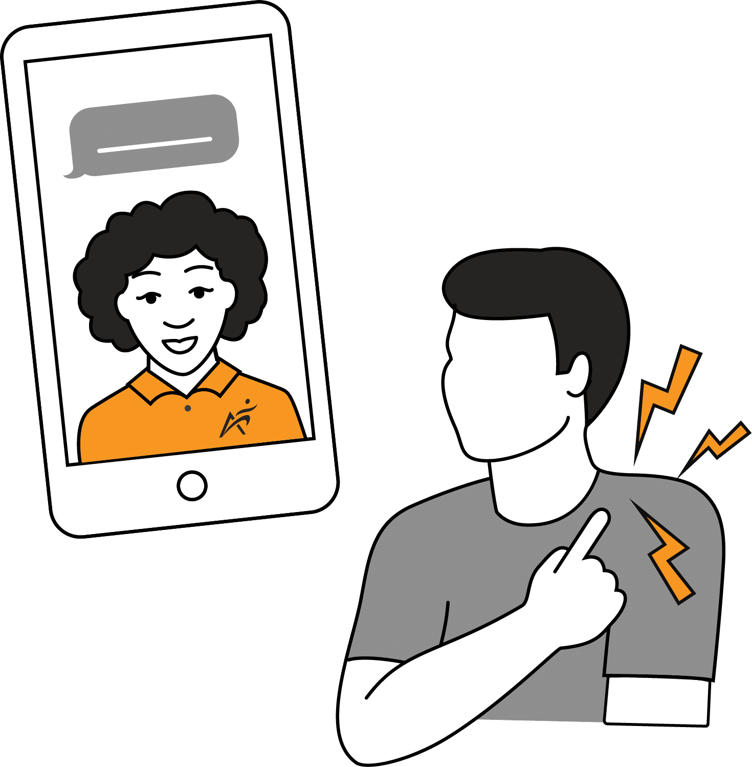 Airrosti Remote Recovery Icon with man talking on the phone to woman about his pain