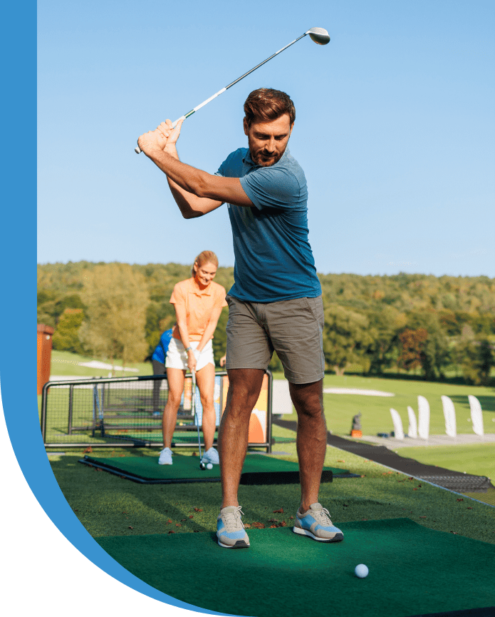 Man and woman golfing together