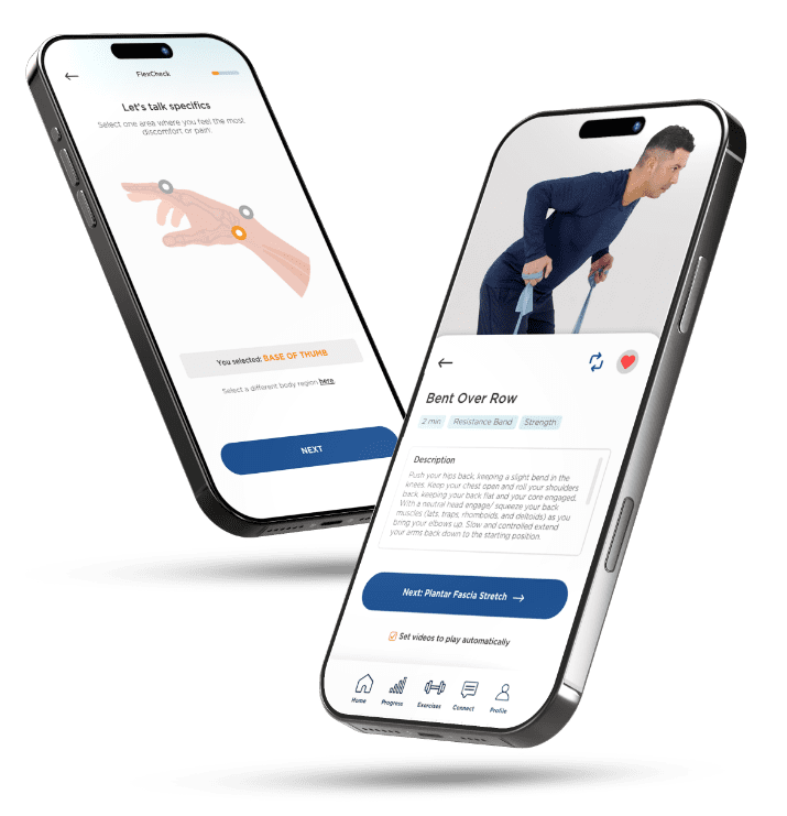 Two phone screens showing the Flex app