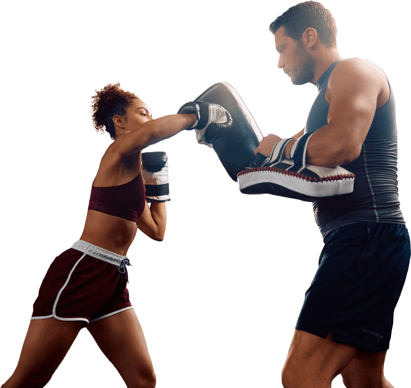 Girl boxing with man